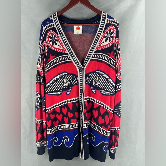 FARM Rio Sweaters - FARM Rio Navy Mixed Prints Knit Cardigan Oversized S